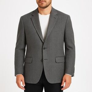 Oscar de la Renta Lambswool Herringbone Sport Coat Mens 44R Gray 2-Button Blazer